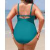 imageYonique Women Plus Size One Piece Swimsuits Tummy Control Bathing Suits Twist Front Ruched SwimwearBlue Green