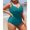 imageYonique Women Plus Size One Piece Swimsuits Tummy Control Bathing Suits Twist Front Ruched SwimwearBlue Green