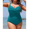 imageYonique Women Plus Size One Piece Swimsuits Tummy Control Bathing Suits Twist Front Ruched SwimwearBlue Green