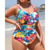 imageYonique Women Plus Size One Piece Swimsuits Tummy Control Bathing Suits Twist Front Ruched SwimwearColorful Flowers