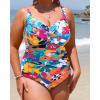 imageYonique Women Plus Size One Piece Swimsuits Tummy Control Bathing Suits Twist Front Ruched SwimwearColorful Flowers