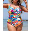 imageYonique Women Plus Size One Piece Swimsuits Tummy Control Bathing Suits Twist Front Ruched SwimwearColorful Flowers