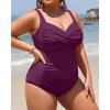 imageYonique Women Plus Size One Piece Swimsuits Tummy Control Bathing Suits Twist Front Ruched SwimwearDeep Purple