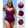 imageYonique Women Plus Size One Piece Swimsuits Tummy Control Bathing Suits Twist Front Ruched SwimwearDeep Purple