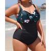 imageYonique Women Plus Size One Piece Swimsuits Tummy Control Bathing Suits Twist Front Ruched SwimwearFloral  Black