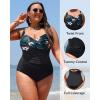 imageYonique Women Plus Size One Piece Swimsuits Tummy Control Bathing Suits Twist Front Ruched SwimwearFloral  Black