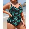 imageYonique Women Plus Size One Piece Swimsuits Tummy Control Bathing Suits Twist Front Ruched SwimwearGreen Leaf