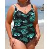 imageYonique Women Plus Size One Piece Swimsuits Tummy Control Bathing Suits Twist Front Ruched SwimwearGreen Leaf