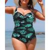imageYonique Women Plus Size One Piece Swimsuits Tummy Control Bathing Suits Twist Front Ruched SwimwearGreen Leaf