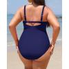 imageYonique Women Plus Size One Piece Swimsuits Tummy Control Bathing Suits Twist Front Ruched SwimwearNavy Blue