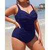 imageYonique Women Plus Size One Piece Swimsuits Tummy Control Bathing Suits Twist Front Ruched SwimwearNavy Blue
