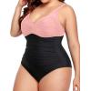 imageYonique Women Plus Size One Piece Swimsuits Tummy Control Bathing Suits Twist Front Ruched SwimwearPink Stitching Black
