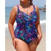 imageYonique Women Plus Size One Piece Swimsuits Tummy Control Bathing Suits Twist Front Ruched SwimwearPurple Blue Flower