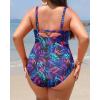 imageYonique Women Plus Size One Piece Swimsuits Tummy Control Bathing Suits Twist Front Ruched SwimwearPurple Blue Flower