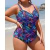 imageYonique Women Plus Size One Piece Swimsuits Tummy Control Bathing Suits Twist Front Ruched SwimwearPurple Blue Flower
