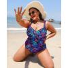 imageYonique Women Plus Size One Piece Swimsuits Tummy Control Bathing Suits Twist Front Ruched SwimwearPurple Blue Flower