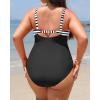 imageYonique Women Plus Size One Piece Swimsuits Tummy Control Bathing Suits Twist Front Ruched SwimwearStripe  Black
