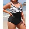 imageYonique Women Plus Size One Piece Swimsuits Tummy Control Bathing Suits Twist Front Ruched SwimwearStripe  Black
