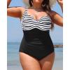 imageYonique Women Plus Size One Piece Swimsuits Tummy Control Bathing Suits Twist Front Ruched SwimwearStripe  Black