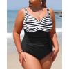 imageYonique Women Plus Size One Piece Swimsuits Tummy Control Bathing Suits Twist Front Ruched SwimwearStripe  Black