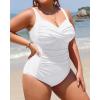 imageYonique Women Plus Size One Piece Swimsuits Tummy Control Bathing Suits Twist Front Ruched SwimwearWhite