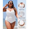 imageYonique Women Plus Size One Piece Swimsuits Tummy Control Bathing Suits Twist Front Ruched SwimwearWhite