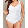 imageYonique Women Plus Size One Piece Swimsuits Tummy Control Bathing Suits Twist Front Ruched SwimwearWhite