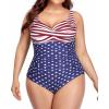 imageYonique Women Plus Size One Piece Swimsuits Tummy Control Bathing Suits Twist Front Ruched SwimwearAmerican Flag