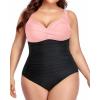 imageYonique Women Plus Size One Piece Swimsuits Tummy Control Bathing Suits Twist Front Ruched SwimwearPink Stitching Black