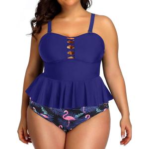 imageYonique Plus Size Swimsuits for Women Tummy Control Two Piece Bathing Suits Peplum Tankini Tops High Waisted SwimwearBlue 01