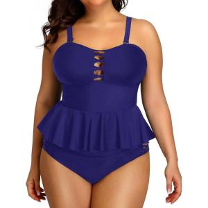 imageYonique Plus Size Swimsuits for Women Tummy Control Two Piece Bathing Suits Peplum Tankini Tops High Waisted SwimwearBlue 02