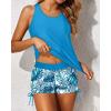 imageYonique 3 Piece Tankini Swimsuits for Women Swim Tank Top Bathing Suits with Boy Shorts and Bra Athletic SwimwearAzure Blue  Leaf