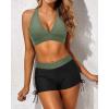 imageYonique 3 Piece Tankini Swimsuits for Women Swim Tank Top Bathing Suits with Boy Shorts and Bra Athletic SwimwearBlack  Army Green