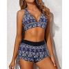 imageYonique 3 Piece Tankini Swimsuits for Women Swim Tank Top Bathing Suits with Boy Shorts and Bra Athletic SwimwearBlack  Geometric