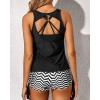 imageYonique 3 Piece Tankini Swimsuits for Women Swim Tank Top Bathing Suits with Boy Shorts and Bra Athletic SwimwearBlack  Polyline