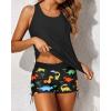 imageYonique 3 Piece Tankini Swimsuits for Women Swim Tank Top Bathing Suits with Boy Shorts and Bra Athletic SwimwearBlack Dinosaur