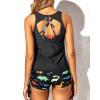imageYonique 3 Piece Tankini Swimsuits for Women Swim Tank Top Bathing Suits with Boy Shorts and Bra Athletic SwimwearBlack Dinosaur