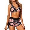 imageYonique 3 Piece Tankini Swimsuits for Women Swim Tank Top Bathing Suits with Boy Shorts and Bra Athletic SwimwearBlack Floral