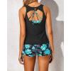 imageYonique 3 Piece Tankini Swimsuits for Women Swim Tank Top Bathing Suits with Boy Shorts and Bra Athletic SwimwearBlue Floral 01