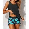 imageYonique 3 Piece Tankini Swimsuits for Women Swim Tank Top Bathing Suits with Boy Shorts and Bra Athletic SwimwearBlue Floral 01
