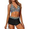 imageYonique 3 Piece Tankini Swimsuits for Women Swim Tank Top Bathing Suits with Boy Shorts and Bra Athletic SwimwearBlue Geometric