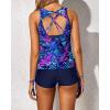 imageYonique 3 Piece Tankini Swimsuits for Women Swim Tank Top Bathing Suits with Boy Shorts and Bra Athletic SwimwearBlue Purple Leaves