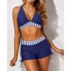 imageYonique 3 Piece Tankini Swimsuits for Women Swim Tank Top Bathing Suits with Boy Shorts and Bra Athletic SwimwearBlue White Stripes