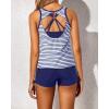 imageYonique 3 Piece Tankini Swimsuits for Women Swim Tank Top Bathing Suits with Boy Shorts and Bra Athletic SwimwearBlue White Stripes
