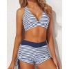 imageYonique 3 Piece Tankini Swimsuits for Women Swim Tank Top Bathing Suits with Boy Shorts and Bra Athletic SwimwearBlueWhite