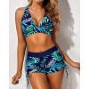 imageYonique 3 Piece Tankini Swimsuits for Women Swim Tank Top Bathing Suits with Boy Shorts and Bra Athletic SwimwearNavy Blue Green Leaf