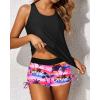 imageYonique 3 Piece Tankini Swimsuits for Women Swim Tank Top Bathing Suits with Boy Shorts and Bra Athletic SwimwearPink Tree