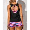 imageYonique 3 Piece Tankini Swimsuits for Women Swim Tank Top Bathing Suits with Boy Shorts and Bra Athletic SwimwearPink Tree