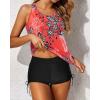 imageYonique 3 Piece Tankini Swimsuits for Women Swim Tank Top Bathing Suits with Boy Shorts and Bra Athletic SwimwearRed Floral