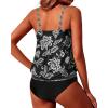 imageYonique Two Piece Blouson Tankini Swimsuits for Women Modest Bathing Suits Loose Fit SwimwearBlack Foral